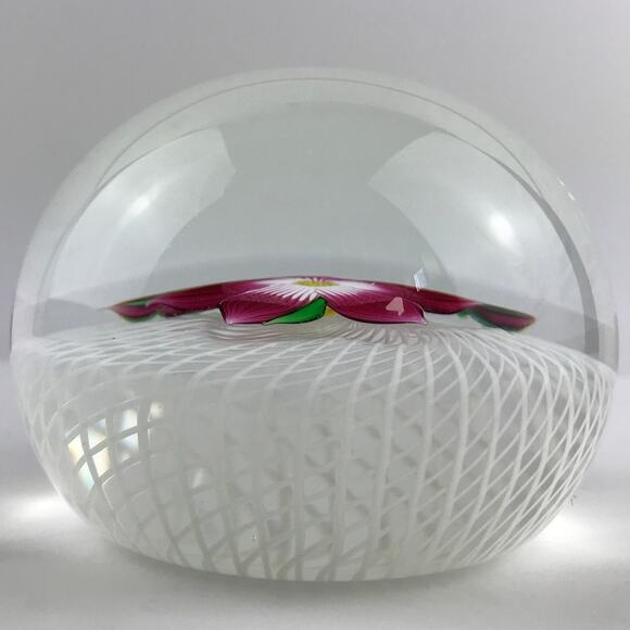 Perthshire 1984D Floral Spray Pink Lampwork Flower Spiral Latticinio Paperweight - Picture 4 of 12